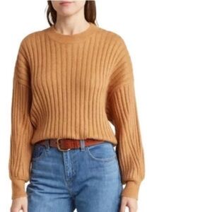 Sophie Rue Sweater Women's Size XS Brown Ribbed Crew Neck Cropped
